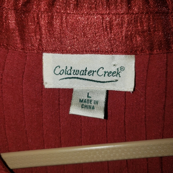 NWOT Coldwater Creek red pleated shimmer button down blouse Womens Large - Picture 6 of 6